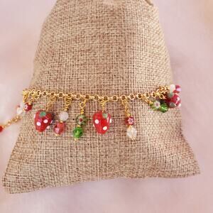 Strawberry Girl Gift Beaded Lampwork Fruit Charm Bracelet Adjustable Size